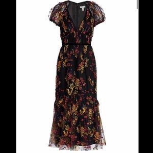 ML Monique Lhuillier Floral Embroidered Midi Dress